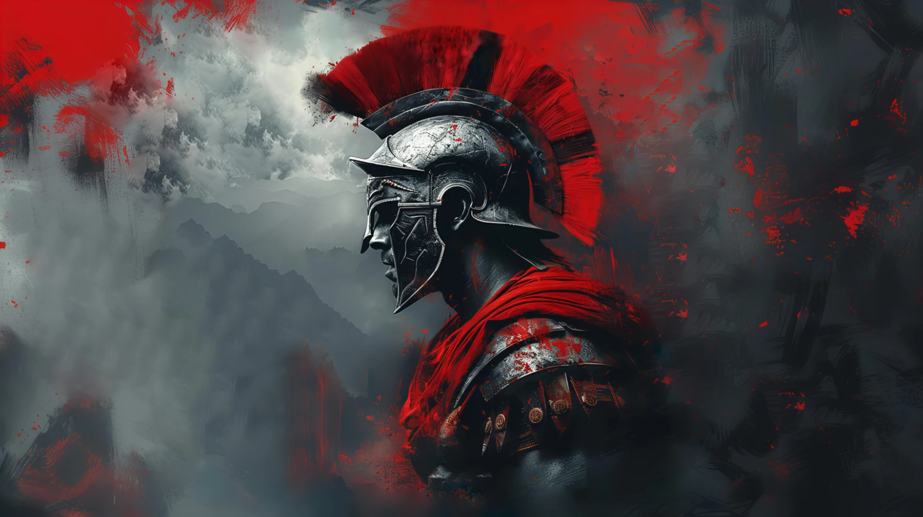 The Legion warrior in black armour and a red crest